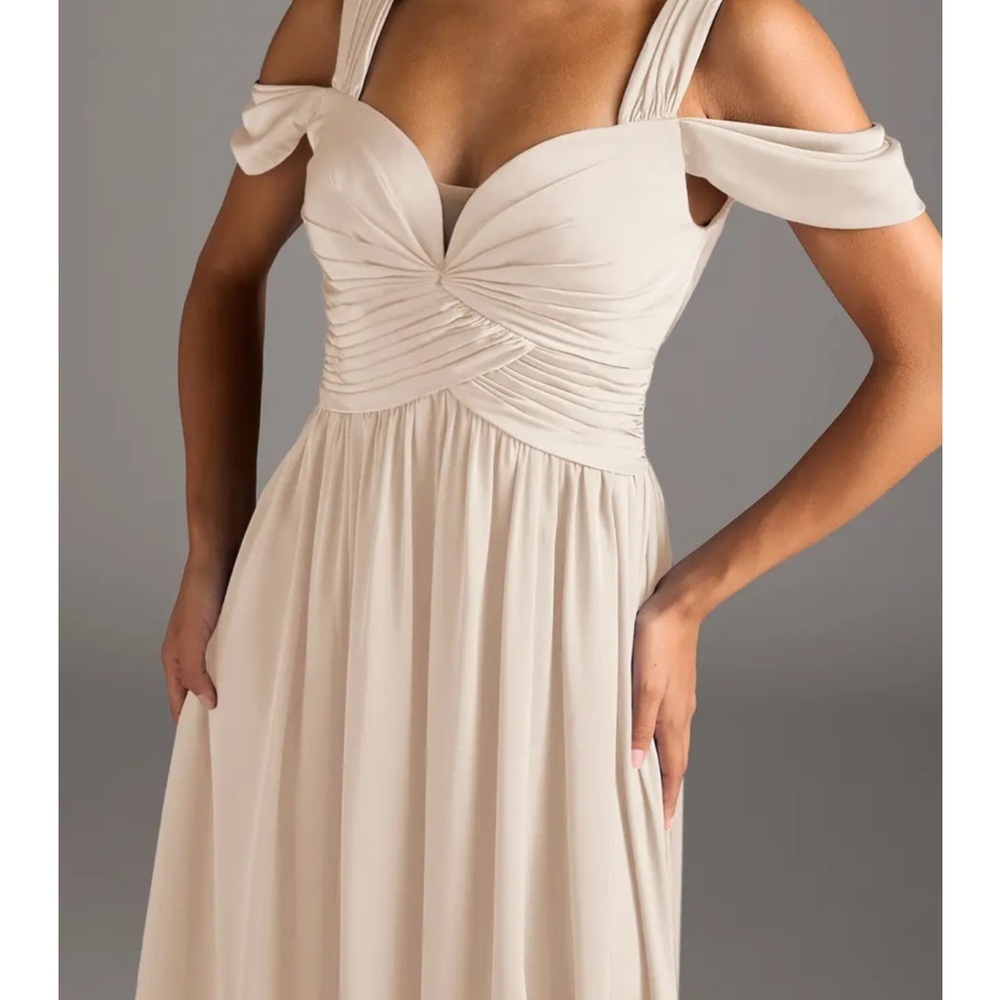 Azazie Lianne Cream Alabaster Bridesmaid Maxi Dress Size 8 - Picture 4 of 16